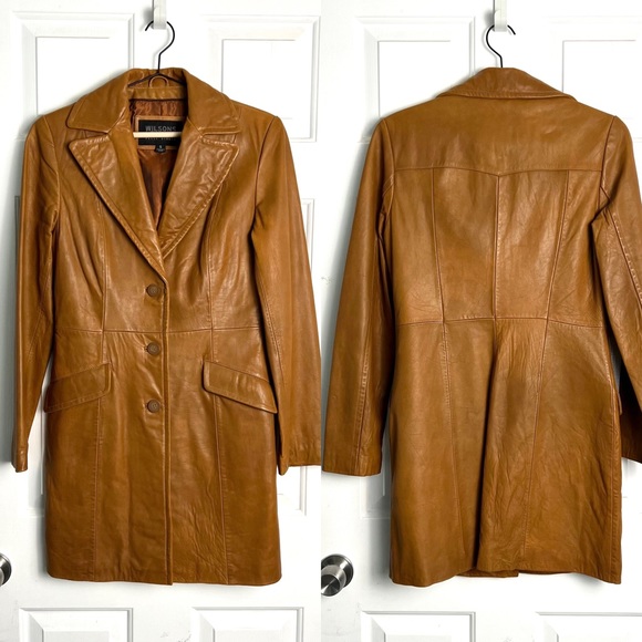 Wilson’s Leather Carmel Butter Soft Long Coat Jacket - Picture 3 of 13